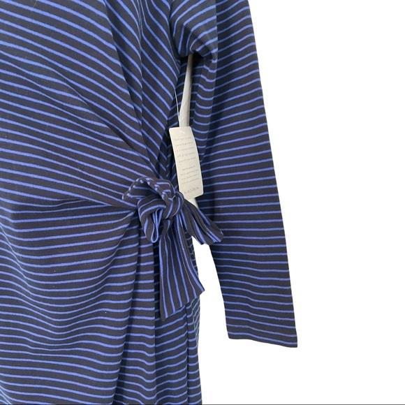 MELLODAY Faux Wrap Navy Stripe Midi Dress - Small - Picture 4 of 4